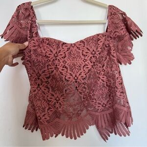 Lovers + Friends off shoulder lace crop top